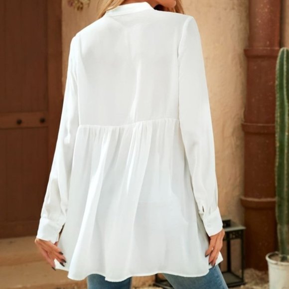 BOHO Flower Embroidery Peplum Blouse - Picture 3 of 8